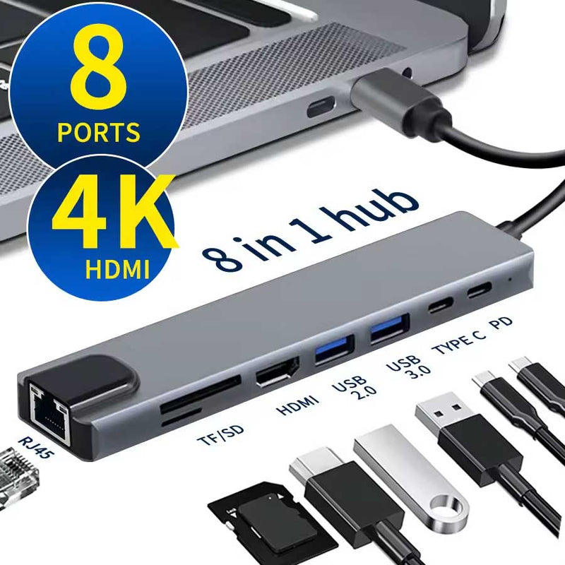 HDMI TV Adapter,  TYPE-C PD Charger RJ45 Ethernet Port  8-in-1 USB-C Hub  - ACZ87 2211-2