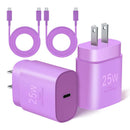 Purple 2 Pack 25W Fast Home Charger,  Quick 6ft and10ft USB-C Cable PD Type-C  - ACXW234 2590-1
