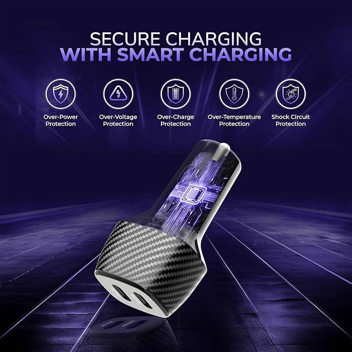 Fast PD Car Charger,  6ft Long Type-C Cable 2-Port USB-C 60W  - ACF08+J68 2184-2