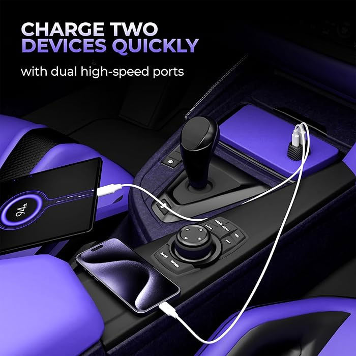 Fast PD Car Charger,  6ft Long Type-C Cable 2-Port USB-C 60W  - ACF08+J68 2184-4