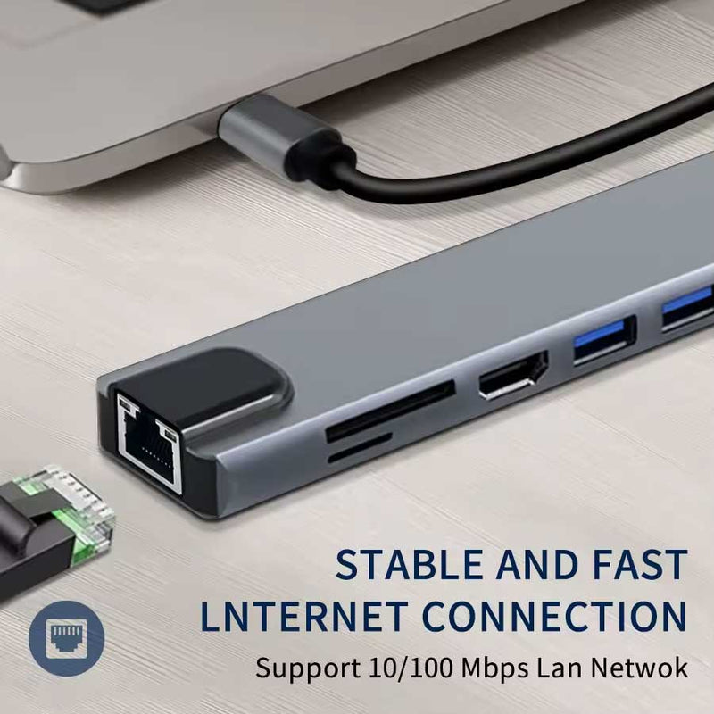 HDMI TV Adapter,  TYPE-C PD Charger RJ45 Ethernet Port  8-in-1 USB-C Hub  - ACZ87 2211-6