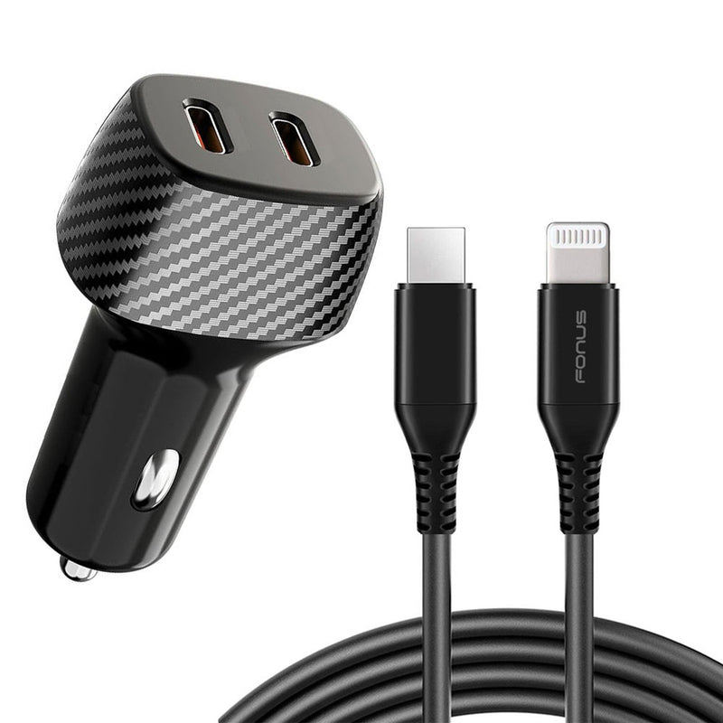 Fast Car Charger,  6ft Long PD Cable 2-Port USB-C 60W  - ACF08+E25 2185-1