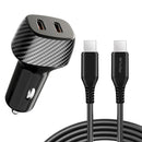 Fast PD Car Charger,  6ft Long Type-C Cable 2-Port USB-C 60W  - ACF08+J68 2184-1