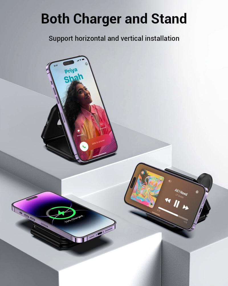 15W Magnetic Wireless Charger ,  Slim  Foldable Charging Pad  Fast Charge   - ACG37 2034-3