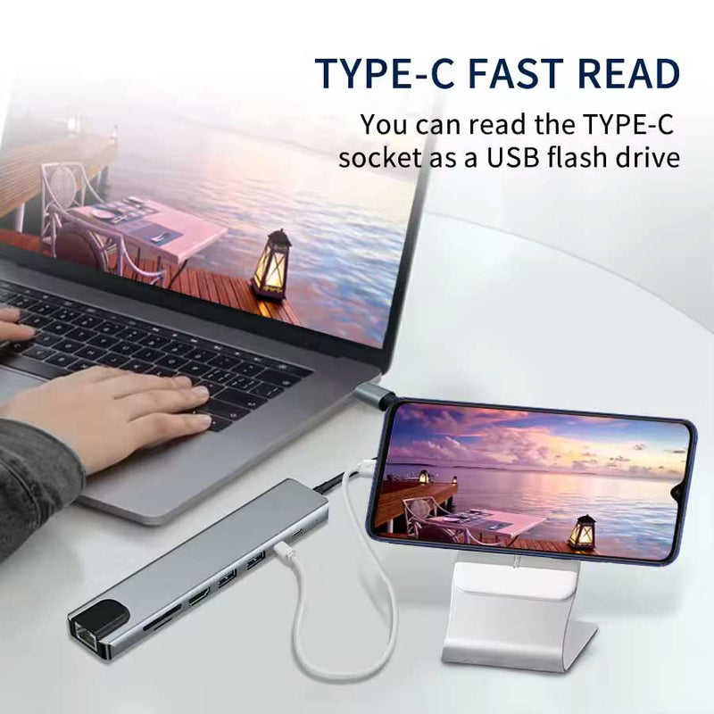HDMI TV Adapter,  TYPE-C PD Charger RJ45 Ethernet Port  8-in-1 USB-C Hub  - ACZ87 2211-3