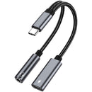 USB-C Earphone Adapter Splitter,  Port Converter Headphone Audio Jack  TYPE-C Charging Port  - ACP22 2282-1