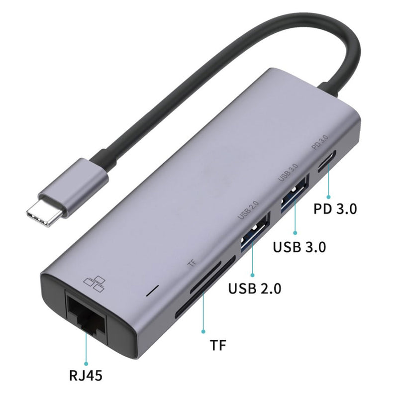  6-in-1 Adapter USB Hub ,   USB-C Charger Port  SD/TF Card Reader   RJ45 Network Port   - ACL54 2014-5