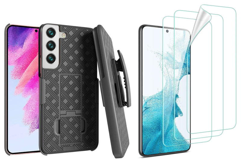 Belt Clip Case and 3 Pack Screen Protector , Kickstand Cover TPU Film Swivel Holster - ACA86+3Z38