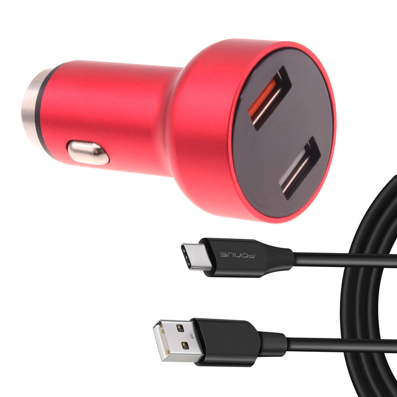 Car Charger, 6ft USB-C Cable 2-Port 24W Fast - ACE14
