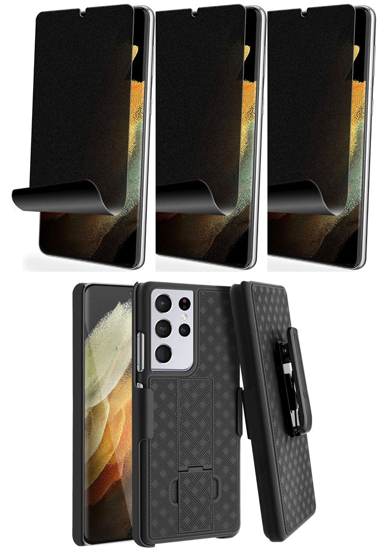 Belt Clip Case and 3 Pack Privacy Screen Protector, Kickstand Cover TPU Film Swivel Holster - ACA85+3Z20