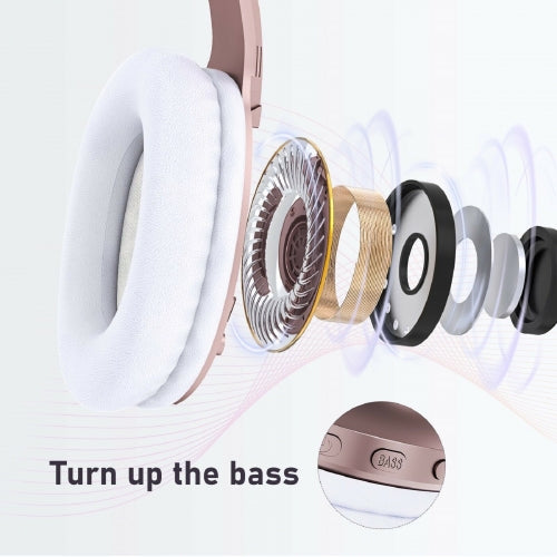Bluetooth Headphones, Over Ear Wireless Earphones w Mic Foldable Headset - ACCM1