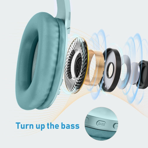Bluetooth Headphones, Over Ear Wireless Earphones w Mic Foldable Headset Blue - ACCM2