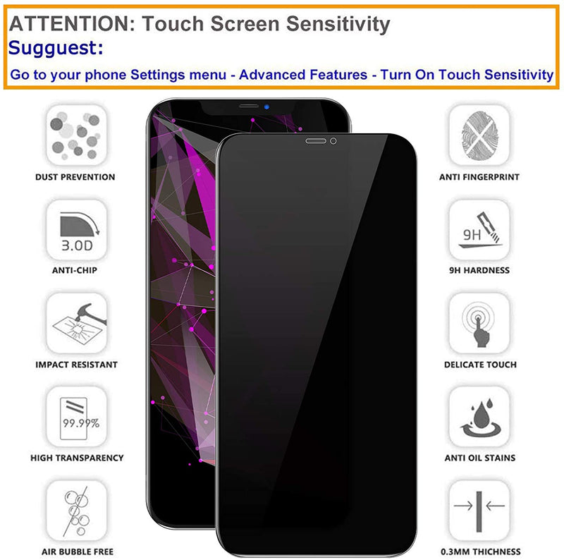3 Pack Privacy Screen Protector., Anti-Spy Curved Tempered Glass - AC3G28