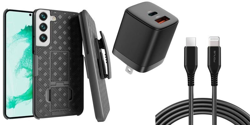 Belt Clip Case and Fast Home Charger Combo, 6ft Long USB-C Cable PD Type-C Power Adapter Swivel Holster - ACA84+G88