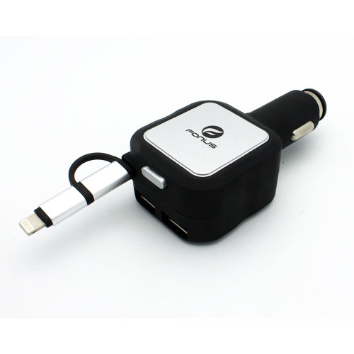Car Charger, 2-Port USB 4.8Amp Retractable - ACC82