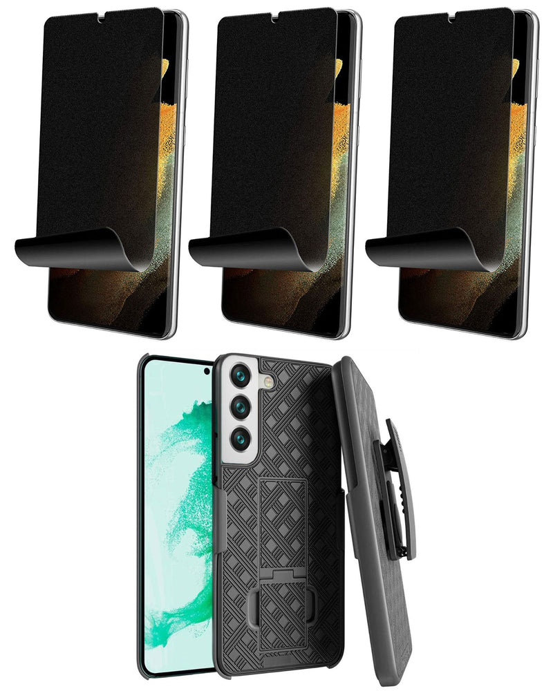 Belt Clip Case and 3 Pack Privacy Screen Protector, Kickstand TPU Film Swivel Holster - ACZ56+3Z25