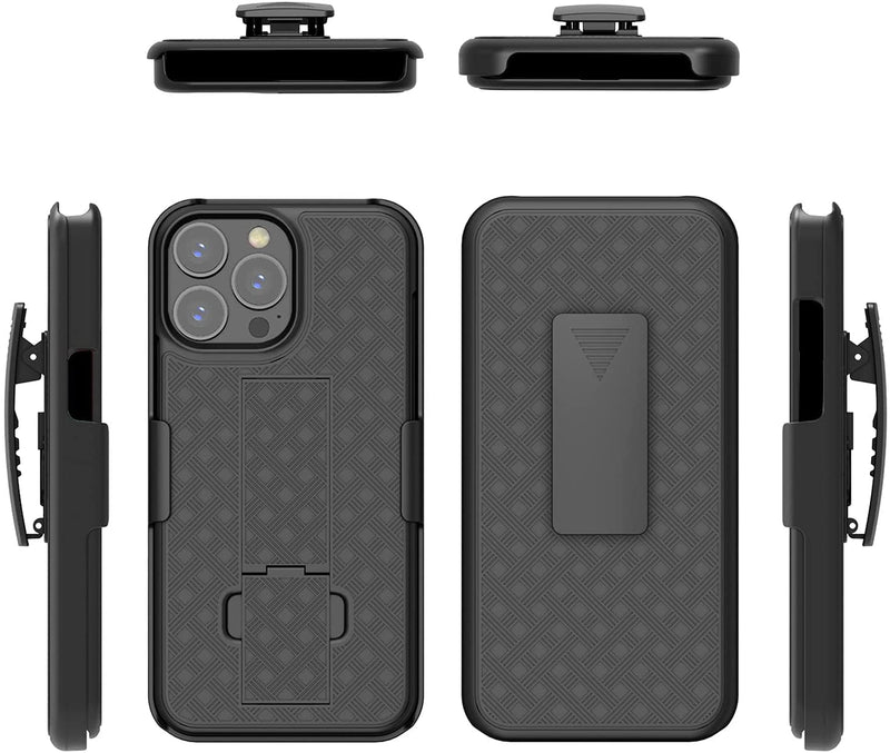 Belt Clip Case and 3 Pack Screen Protector, Kickstand Cover Tempered Glass Swivel Holster - ACA54+3Z31