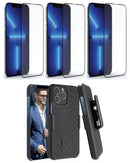 Belt Clip Case and 3 Pack Screen Protector, Kickstand Cover Tempered Glass Swivel Holster - ACA12+3Z32