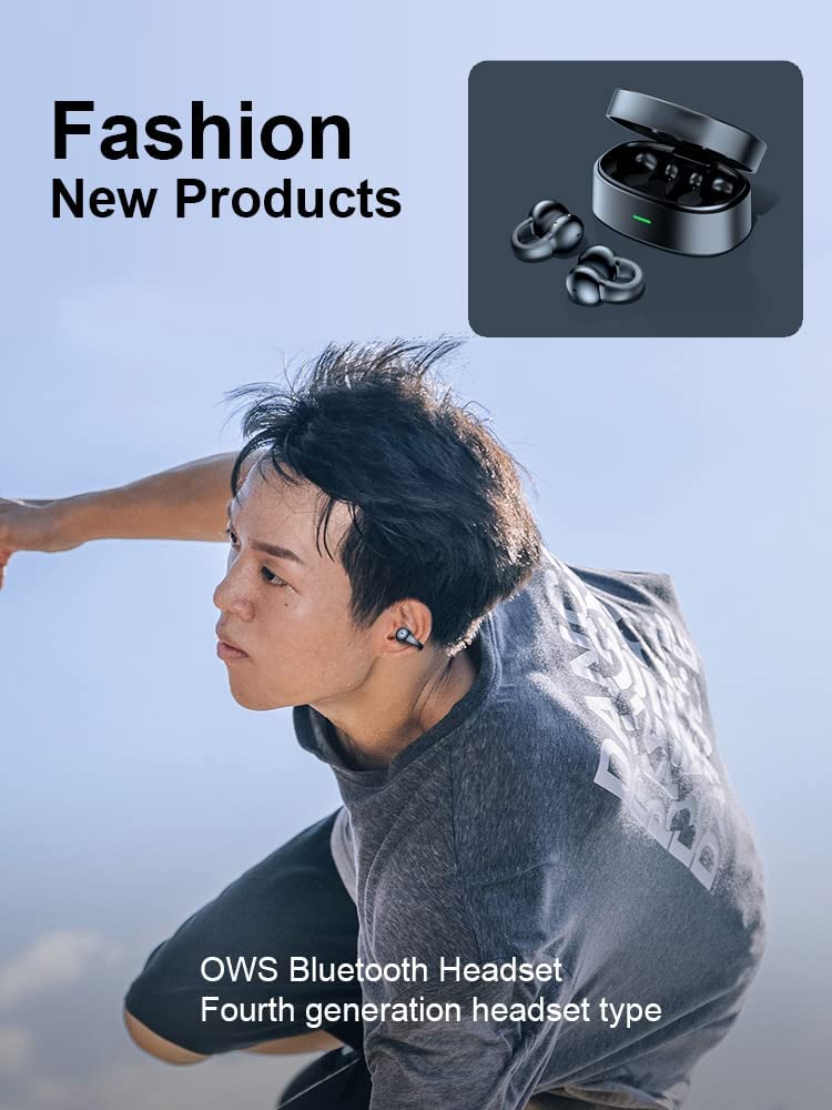 Wireless Ear-Clip TWS Earphones, True Stereo Bone Conduction Headphones Bluetooth Earbuds - ACZ30