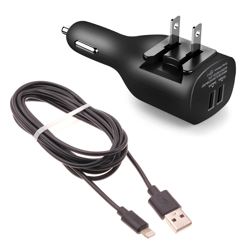2-in-1 Car Home Charger, Travel Adapter Power Cord 6ft Long USB Cable - ACY11