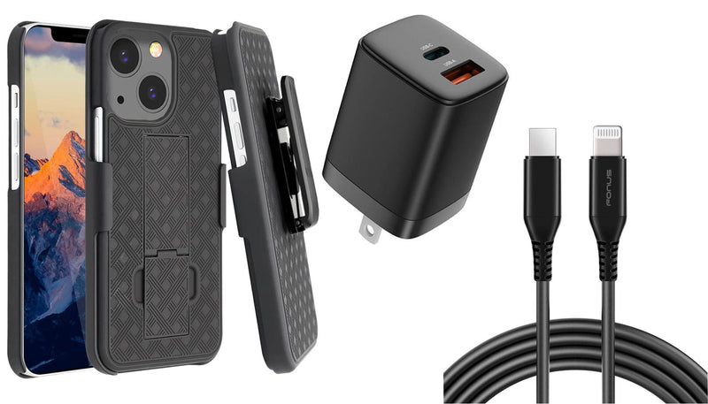 Belt Clip Case and Fast Home Charger Combo, 6ft Long USB-C Cable PD Type-C Power Adapter Swivel Holster - ACA49+G96