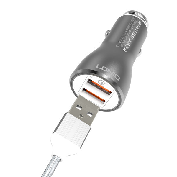 Car Charger , Coiled Cable 2-Port USB 36W Fast - ACK21