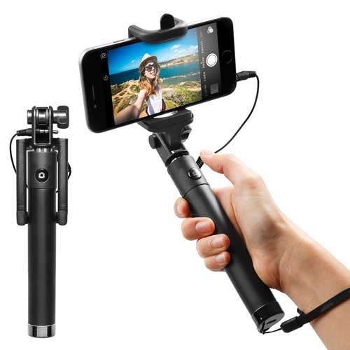 Wired Selfie Stick, Built-in Remote Shutter Monopod - ACB41