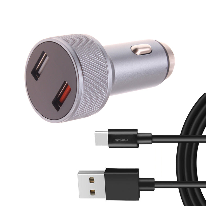 Car Charger, 6ft USB-C Cable 2-Port 24W Fast - ACE15