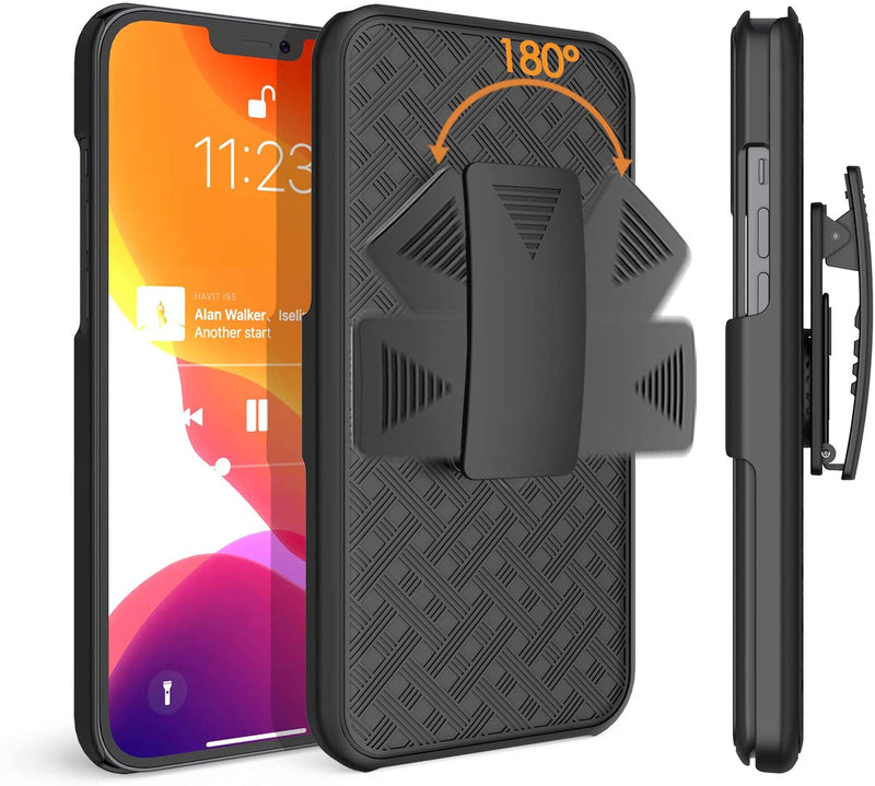Belt Clip Case and 3 Pack Privacy Screen Protector, Kickstand Cover Tempered Glass Swivel Holster - ACD13+3G28