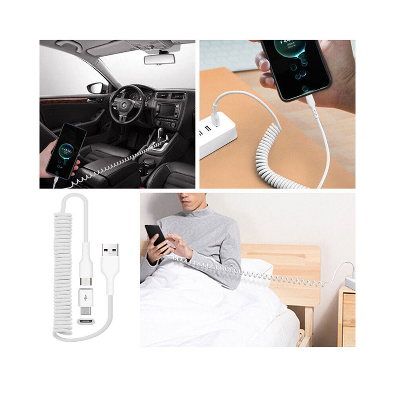2-in-1 Car Home Charger, Charger Cord Micro-USB to USB-C Adapter Coiled USB Cable - ACK12