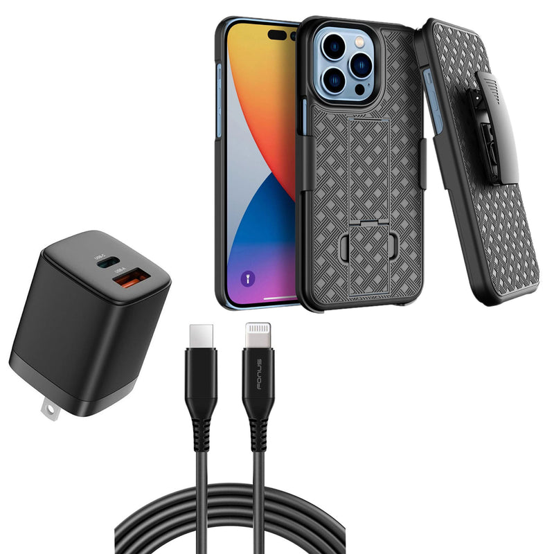 Belt Clip Case and Fast Home Charger Combo, 6ft Long USB-C Cable PD Type-C Power Adapter Swivel Holster - ACZ15
