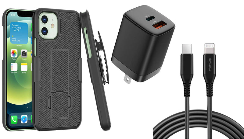 Belt Clip Case and Fast Home Charger Combo, 6ft Long USB-C Cable PD Type-C Power Adapter Swivel Holster - ACC26+G96