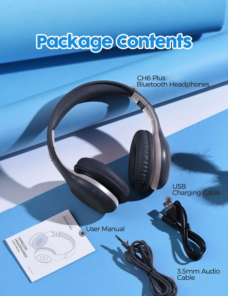 Bluetooth Headphones, Wireless Over the Head Headset with Microphone