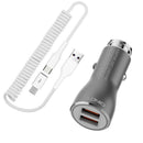  Car Charger ,   Coiled Cable   2-Port USB   36W Fast   - ACK21 1877-1