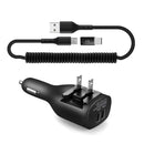 2-in-1 Car Home Charger,  Charger Cord Micro-USB to USB-C Adapter Coiled USB Cable  - ACE96 1882-1