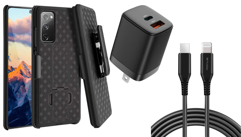 Belt Clip Case and Fast Home Charger Combo, 6ft Long USB-C Cable PD Type-C Power Adapter Swivel Holster - ACA83+G88
