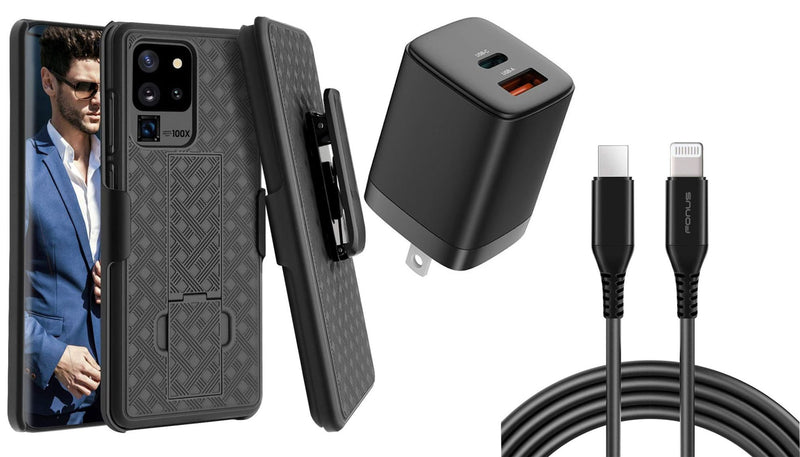 Belt Clip Case and Fast Home Charger Combo, 6ft Long USB-C Cable PD Type-C Power Adapter Swivel Holster - ACSC1+G88