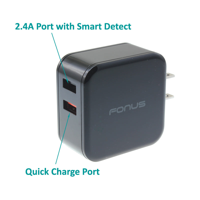 Quick Home Charger, 2-Port USB 6ft USB Cable 30W - ACR45