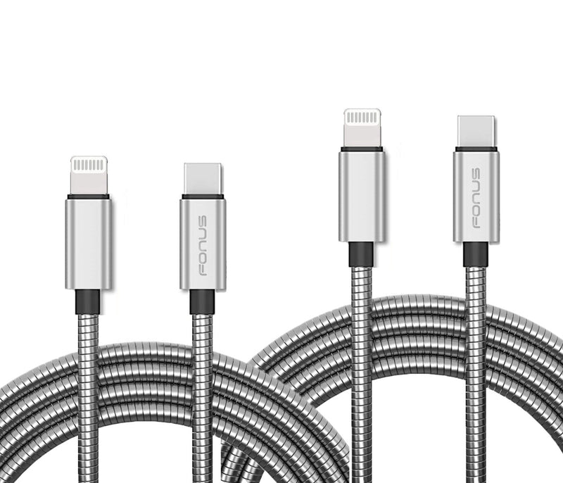 3ft and 6ft Metal PD USB-C Cables, Type-C to iPhone Wire Long Power Cords Fast Charge - ACY55