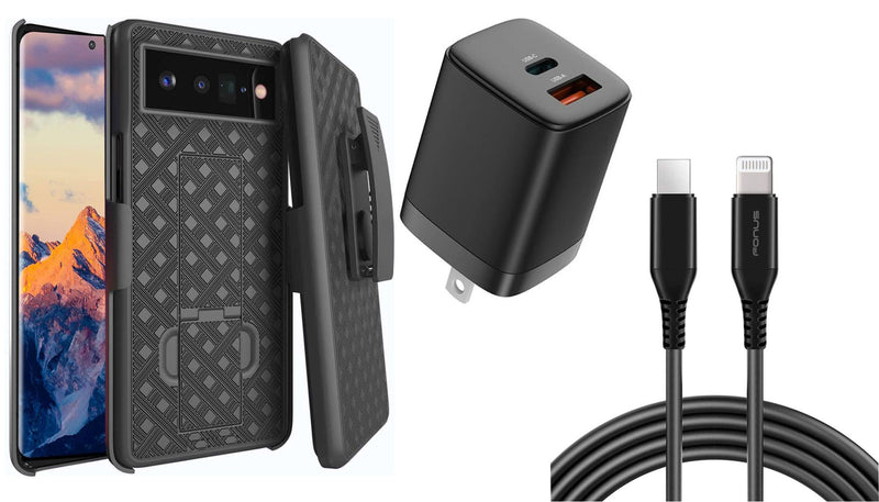 Belt Clip Case and Fast Home Charger Combo, 6ft Long USB-C Cable PD Type-C Power Adapter Swivel Holster - ACZ09+G88
