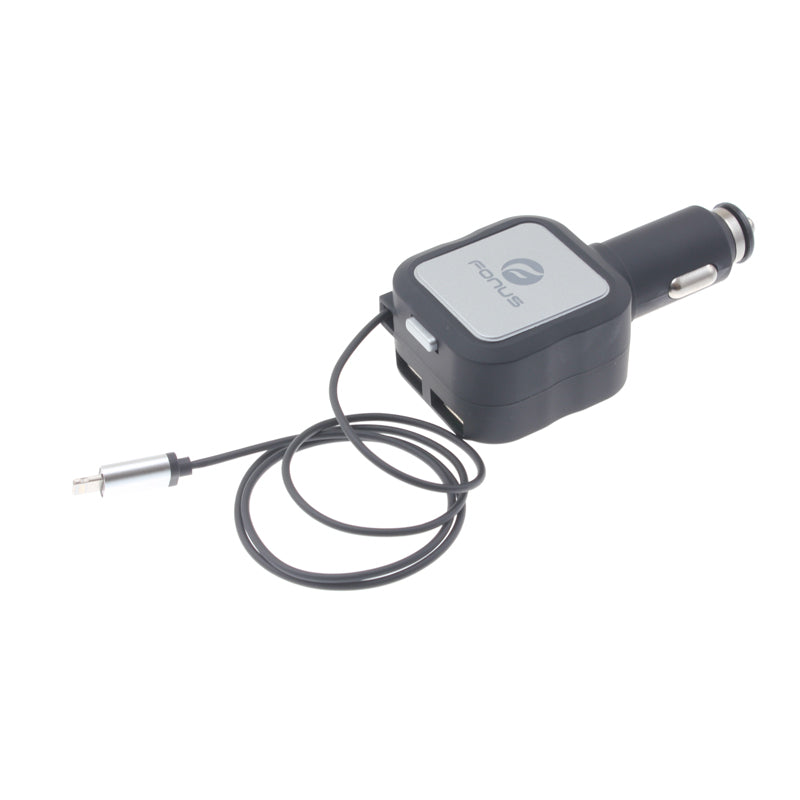 Car Charger, 2-Port USB 4.8Amp Retractable - ACD23