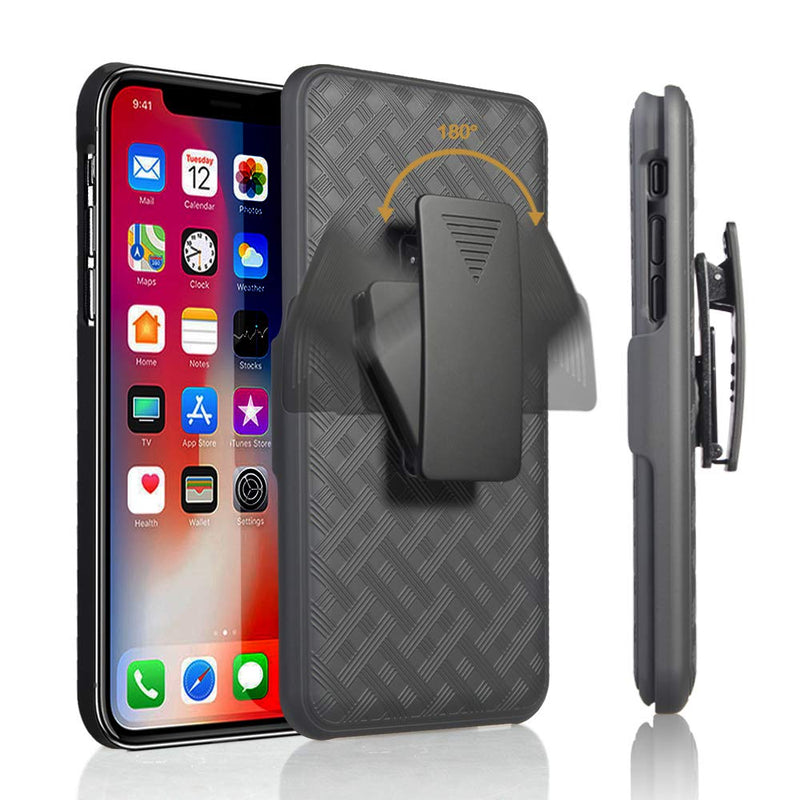 Belt Clip Case and 3 Pack Privacy Screen Protector, Kickstand Cover Tempered Glass Swivel Holster - ACJ44+3R70