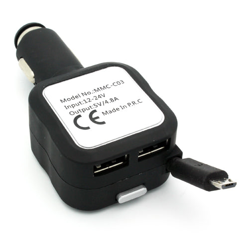 Car Charger, 2-Port USB 4.8Amp Retractable - ACM89