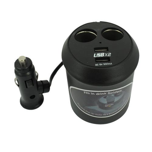 Car Charger, Power 2-Port Cup Holder - ACA63