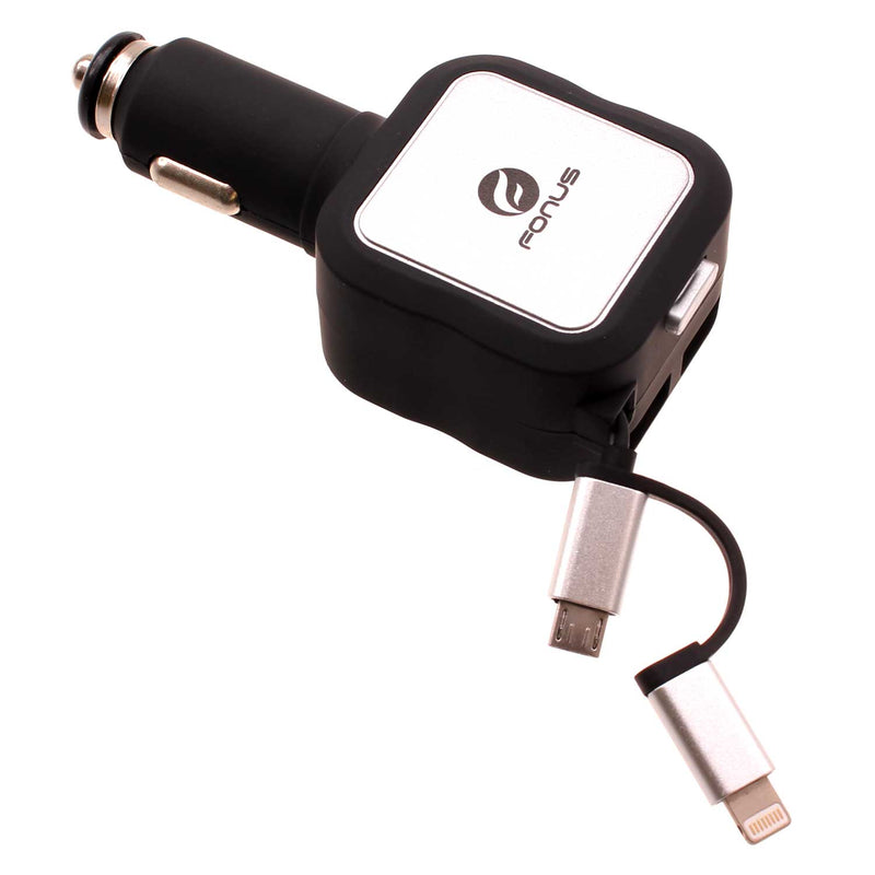 Car Charger, 2-Port USB 4.8Amp Retractable - ACC82
