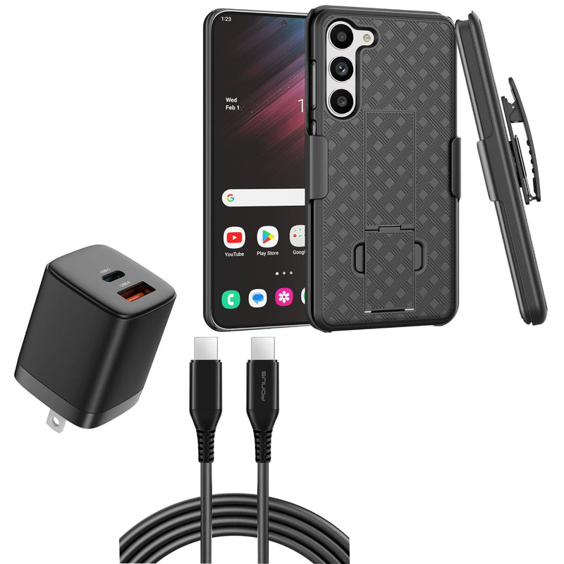Belt Clip Case and Fast Home Charger Combo, 6ft Long USB-C Cable PD Type-C Power Adapter Swivel Holster - ACZ48
