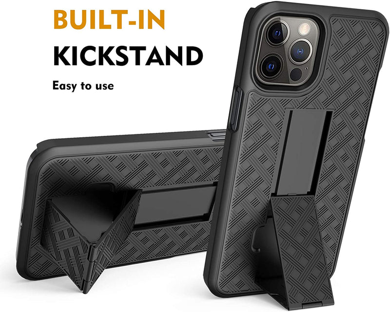 Belt Clip Case and 3 Pack Screen Protector, Kickstand Cover Tempered Glass Swivel Holster - ACD13+3G12