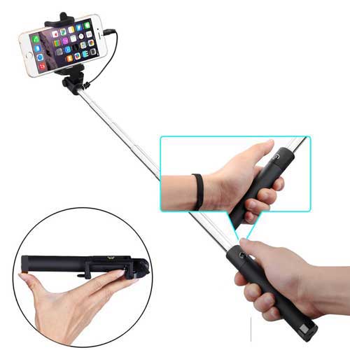 Wired Selfie Stick, Built-in Remote Shutter Monopod - ACB41