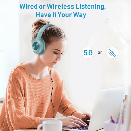 Bluetooth Headphones, Over Ear Wireless Earphones w Mic Foldable Headset Blue - ACCM2