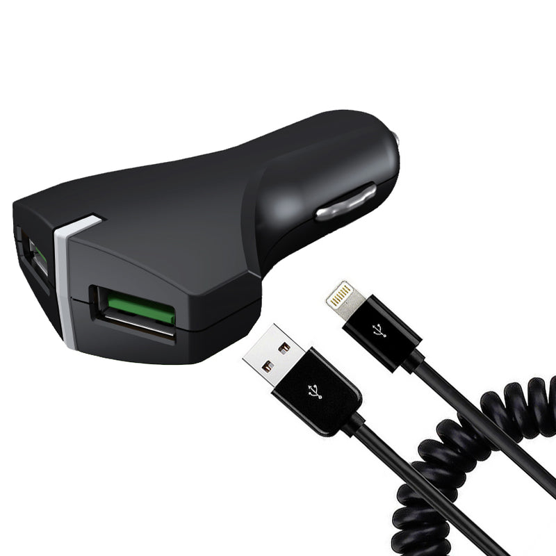 Car Charger, Coiled Cable 2-Port USB 36W Fast - ACE38